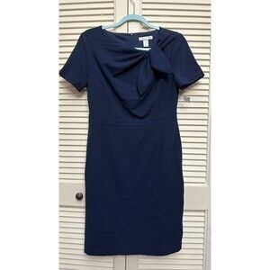 LONDON TIMES PETITES Womens Navy Side Tie Sheath Dress Size 8